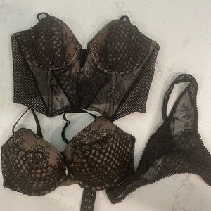 34 C corset bra, push up bra, and small thong lace